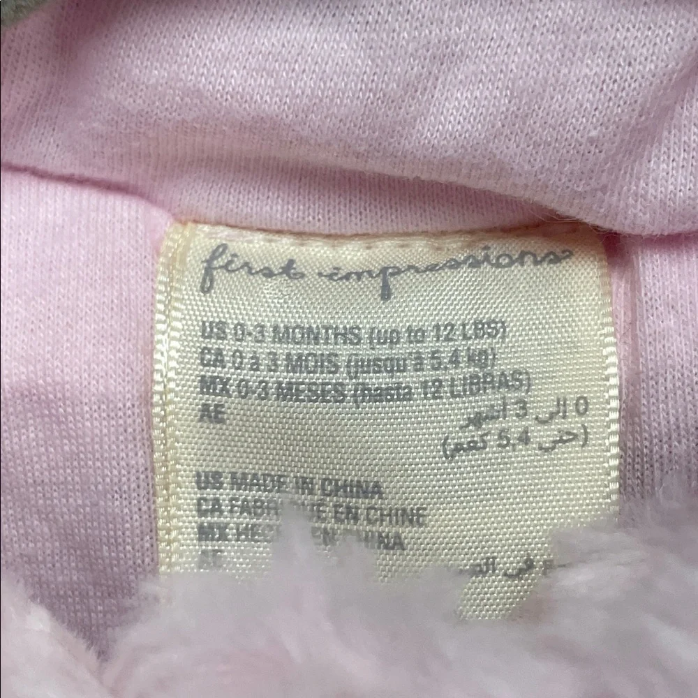 First Impressions Soft Pink Faux Fur Baby Jacket Hooded Coat Infants 0-3 Months